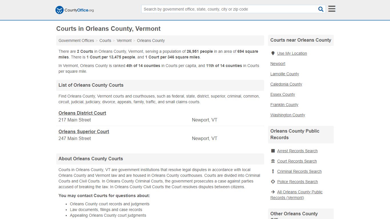 Courts - Orleans County, VT (Court Records & Calendars)